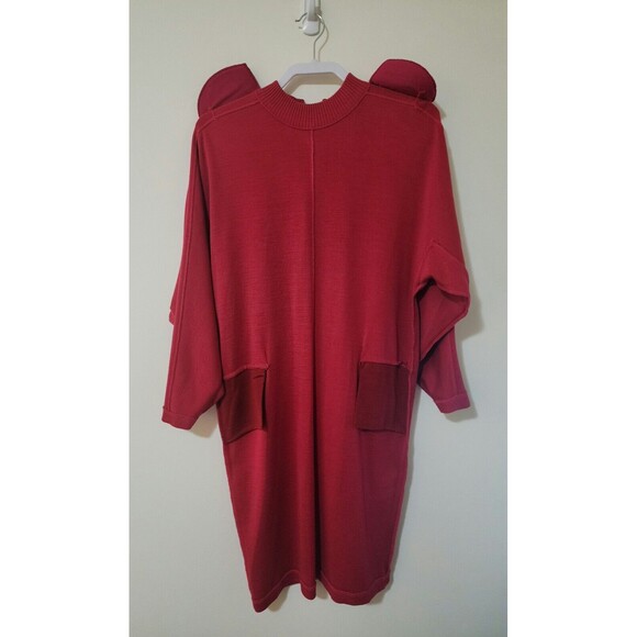 Vintage Joan Leslie Womens Wool-Blend Knit Dress Size S Red Long Dolman Sleeve - Picture 4 of 7